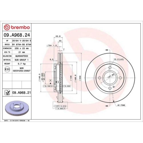 Bremsscheibe Brembo 09.A968.21 Prime Line - Uv Coated f&uuml;r Ford Ford Usa