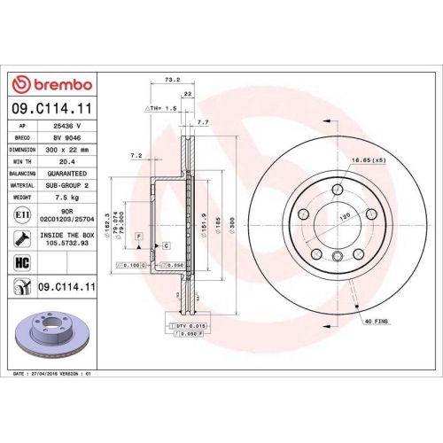 Bremsscheibe Brembo 09.C114.11 Prime Line - Uv Coated f&uuml;r Bmw Bmw (brilliance)