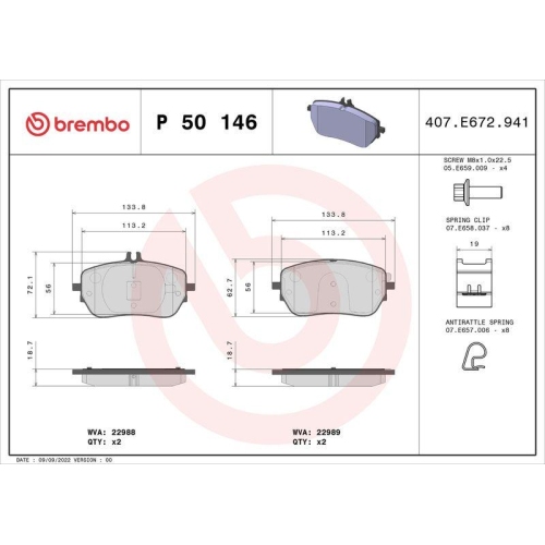 Bremsbelagsatz Scheibenbremse Brembo P50146 Prime Line f&uuml;r Mercedes Benz