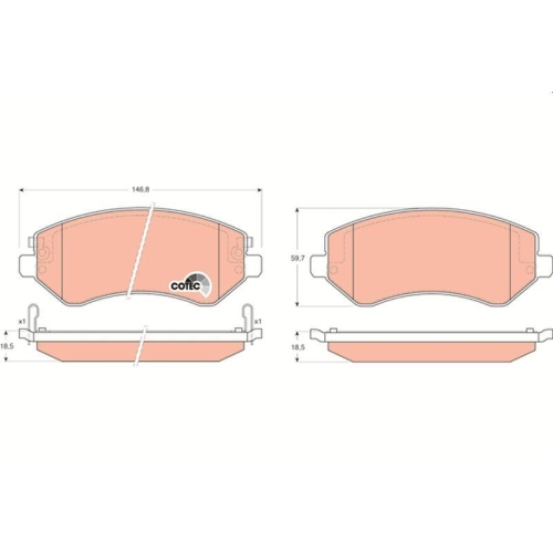 Bremsbelagsatz Scheibenbremse Trw GDB4126 Cotec f&uuml;r Chrysler Dodge Jeep