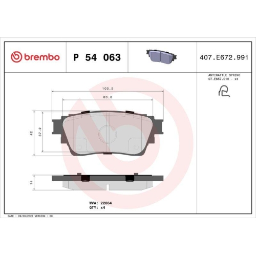 Bremsbelagsatz Scheibenbremse Brembo P54063 Prime Line f&uuml;r Mitsubishi