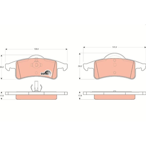Bremsbelagsatz Scheibenbremse Trw GDB4127 Cotec f&uuml;r Chrysler Jeep Hinterachse