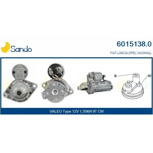 Starter Sando 6015138.0 f&uuml;r Alfa Romeo Fiat Ford Lancia Opel