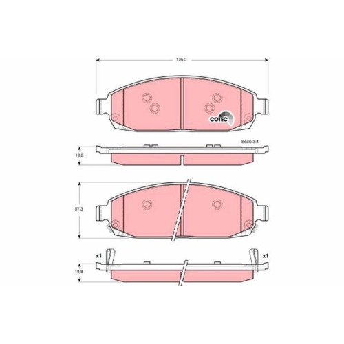 Bremsbelagsatz Scheibenbremse Trw GDB4136 Cotec f&uuml;r Chrysler Jeep Vorderachse