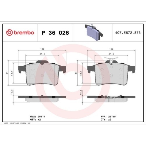 Bremsbelagsatz Scheibenbremse Brembo P36026 Prime Line f&uuml;r Jaguar Hinterachse
