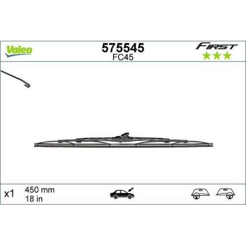 Wischblatt Valeo 575545 First für Beifahrerseitig Fahrerseitig Hinten Mitte