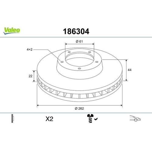 Bremsscheibe Valeo 186304 f&uuml;r Renault Vorderachse