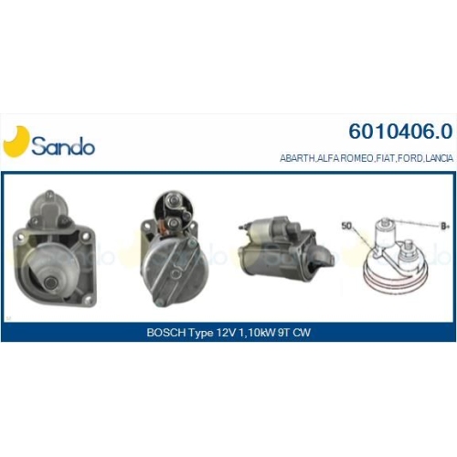 Starter Sando 6010406.0 f&uuml;r Alfa Romeo Chrysler Fiat Ford Lancia Jeep