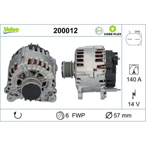 Generator Valeo 200012 Valeo Core-flex f&uuml;r Audi Chrysler Dodge Ford Seat Skoda