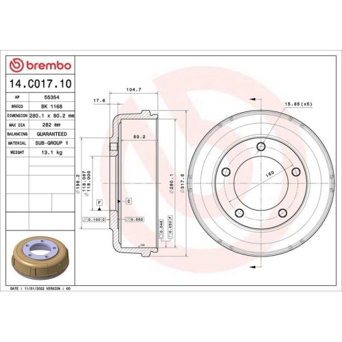 Bremstrommel Brembo 14.C017.10 Essential Line f&uuml;r Ford Hinterachse