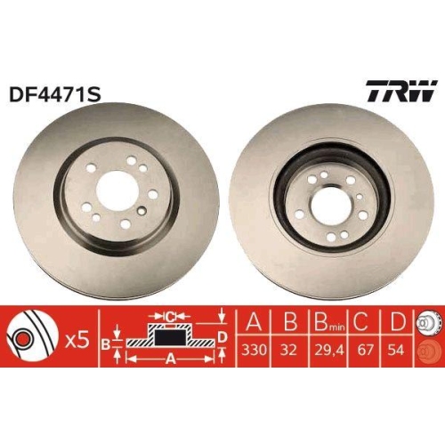 Brake Disc Trw DF4471S Trw Single for Mercedes Benz Mercedes Benz Mercedes Benz