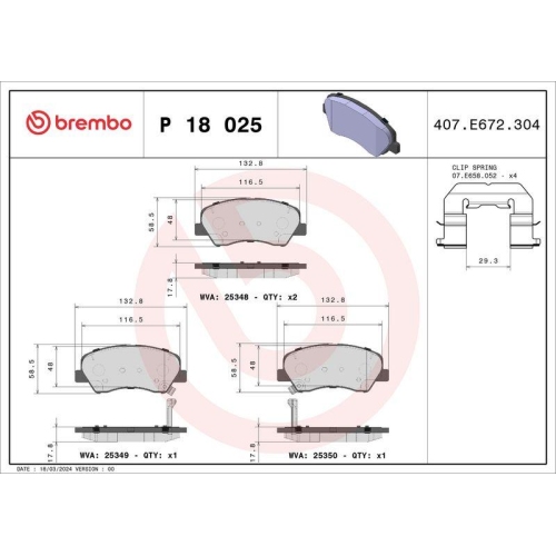 Bremsbelagsatz Scheibenbremse Brembo P18025 Prime Line f&uuml;r Hyundai Kia Geely