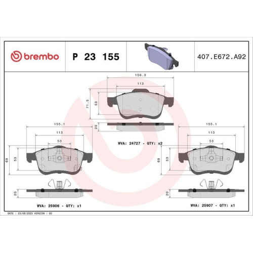 Bremsbelagsatz Scheibenbremse Brembo P23155 Prime Line f&uuml;r Fiat Ram Vorderachse