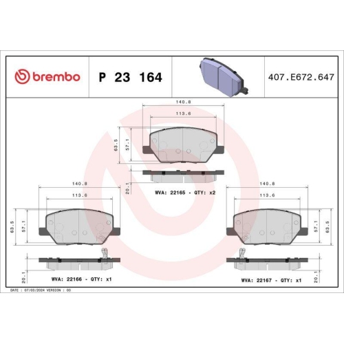 Bremsbelagsatz Scheibenbremse Brembo P23164 Prime Line f&uuml;r Alfa Romeo Chrysler