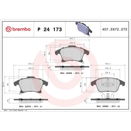 Bremsbelagsatz Scheibenbremse Brembo P24173 Prime Line f&uuml;r Ford Ford Usa Lincoln