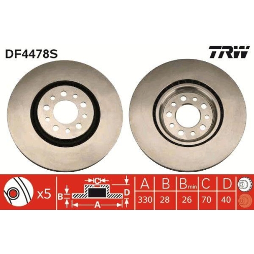 Bremsscheibe Trw DF4478S Trw Single f&uuml;r Alfa Romeo Vorderachse