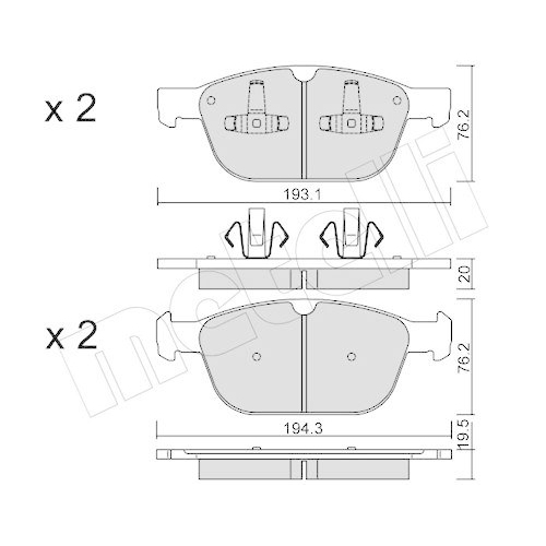 Bremsbelagsatz Scheibenbremse Metelli 22-0834-0 f&uuml;r Volvo Vorderachse