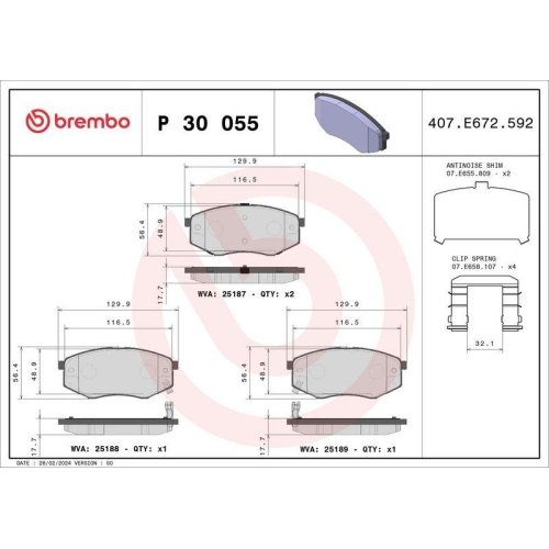 Bremsbelagsatz Scheibenbremse Brembo P30055 Prime Line f&uuml;r Hyundai Kia Kia (dyk)