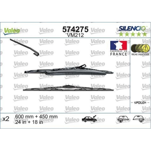 Wischblatt Valeo 574275 Silencio Conventional Set für Citroën Vorne