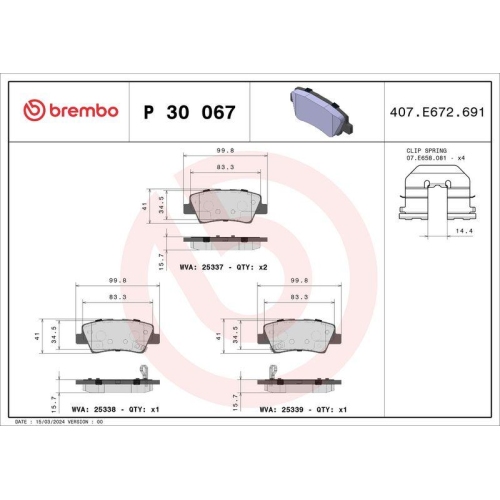Bremsbelagsatz Scheibenbremse Brembo P30067 Prime Line f&uuml;r Ssangyong Hyundai Kia