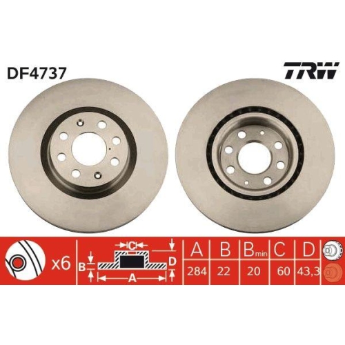Bremsscheibe Trw DF4737 f&uuml;r Vauxhall Fiat Opel Vorderachse