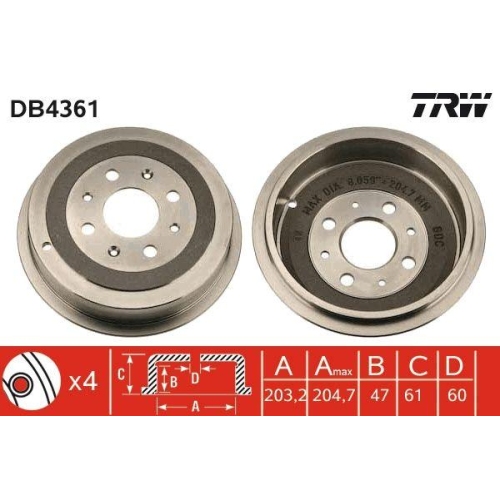 Bremstrommel Trw DB4361 für Vauxhall Fiat Opel Hinterachse