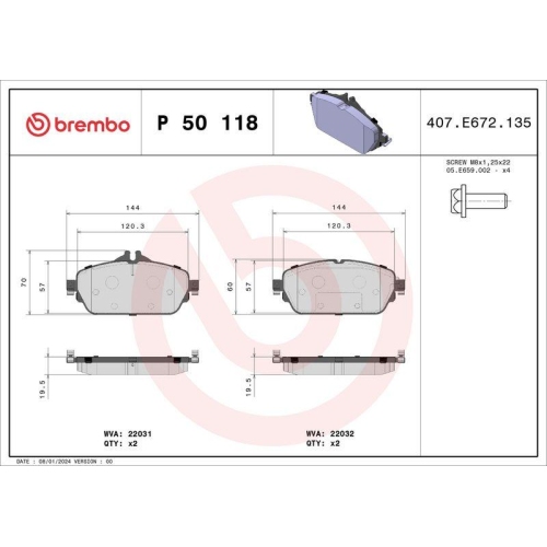 Bremsbelagsatz Scheibenbremse Brembo P50118 Prime Line f&uuml;r Mercedes Benz
