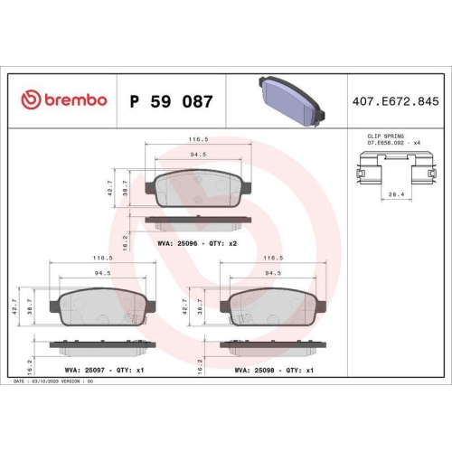 Bremsbelagsatz Scheibenbremse Brembo P59087 Prime Line für Opel Hinterachse