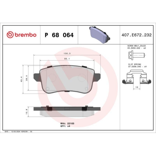 Bremsbelagsatz Scheibenbremse Brembo P68064 Prime Line f&uuml;r Mitsubishi Nissan