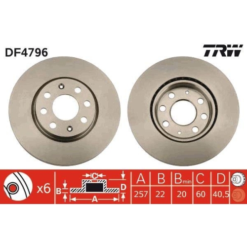 Bremsscheibe Trw DF4796 f&uuml;r Vauxhall Fiat Opel Vorderachse