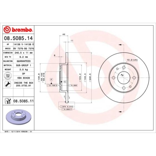 2X Brembo Bremsscheibe Prime Line f&uuml;r Alfa Romeo Fiat Ford Lancia Abarth