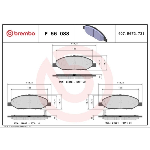Bremsbelagsatz Scheibenbremse Brembo P56088 Prime Line f&uuml;r Mazda Mitsubishi