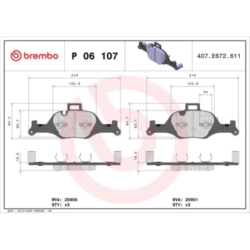 Bremsbelagsatz Scheibenbremse Brembo P06107 Prime Line für Bmw Vorderachse