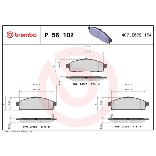 Bremsbelagsatz Scheibenbremse Brembo P56102 Prime Line f&uuml;r Mitsubishi Nissan