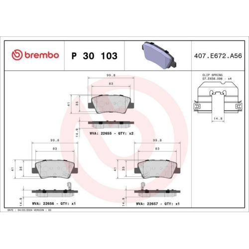 Bremsbelagsatz Scheibenbremse Brembo P30103 Prime Line f&uuml;r Hyundai Kia Geely