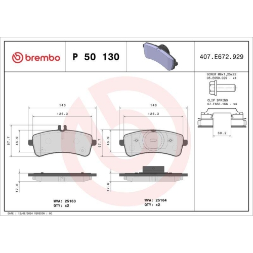 Bremsbelagsatz Scheibenbremse Brembo P50130 Prime Line f&uuml;r Mercedes Benz