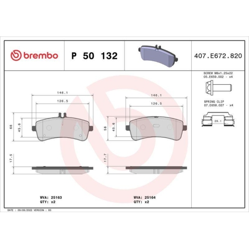 Bremsbelagsatz Scheibenbremse Brembo P50132 Prime Line f&uuml;r Mercedes Benz