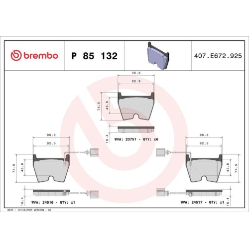 Bremsbelagsatz Scheibenbremse Brembo P85132 Prime Line f&uuml;r Audi Seat Skoda VW