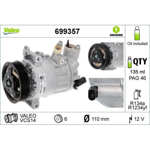 Kompressor Klimaanlage Valeo 699357 Valeo Origins New Oe Technologie für Audi VW
