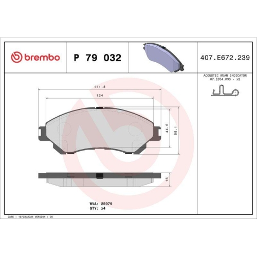 Bremsbelagsatz Scheibenbremse Brembo P79032 Prime Line f&uuml;r Mitsubishi Nissan