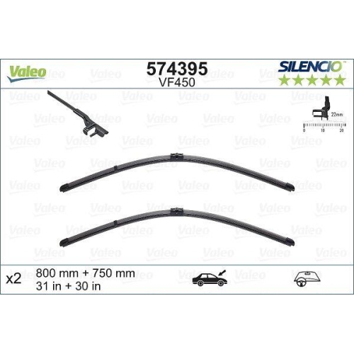 Wischblatt Valeo 574395 Silencio Flat Blade Set f&uuml;r Citro&euml;n Vorne