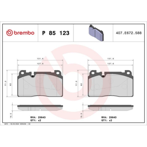Bremsbelagsatz Scheibenbremse Brembo P85123 Prime Line für Audi Porsche Seat VW