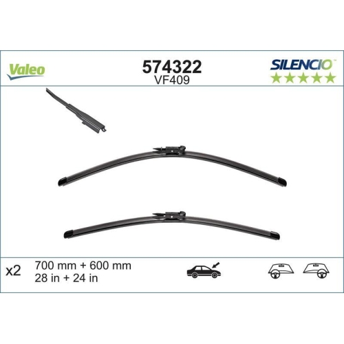 Wischblatt Valeo 574322 Silencio Flat Blade Set für Citroën Peugeot Vorne