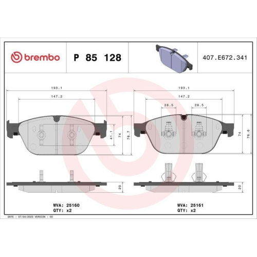 Bremsbelagsatz Scheibenbremse Brembo P85128 Prime Line f&uuml;r Audi Seat Skoda VW