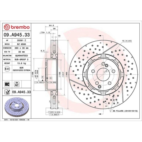 Bremsscheibe Brembo 09.A945.33 Prime Line - Dual Cast f&uuml;r Mercedes Benz
