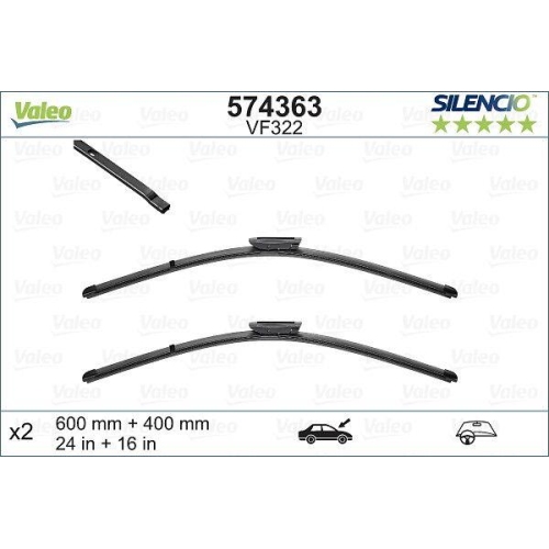 Wischblatt Valeo 574363 Silencio Flat Blade Set für Citroën Peugeot Renault DS