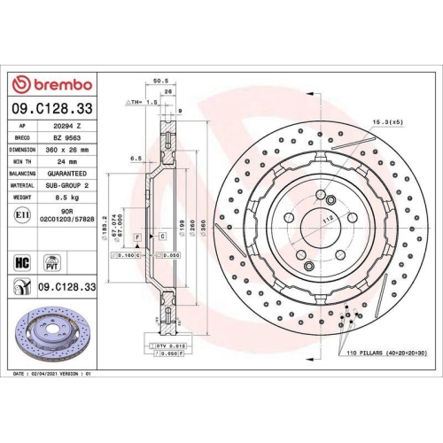 Bremsscheibe Brembo 09.C128.33 Prime Line - Dual Cast f&uuml;r Mercedes Benz