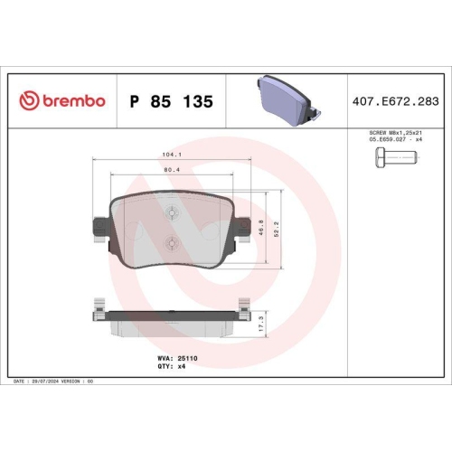 Bremsbelagsatz Scheibenbremse Brembo P85135 Prime Line f&uuml;r Audi Seat Skoda VW