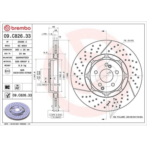 Bremsscheibe Brembo 09.C826.33 Prime Line - Dual Cast f&uuml;r Mercedes Benz