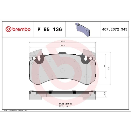 Bremsbelagsatz Scheibenbremse Brembo P85136 Prime Line f&uuml;r Audi Seat Skoda VW